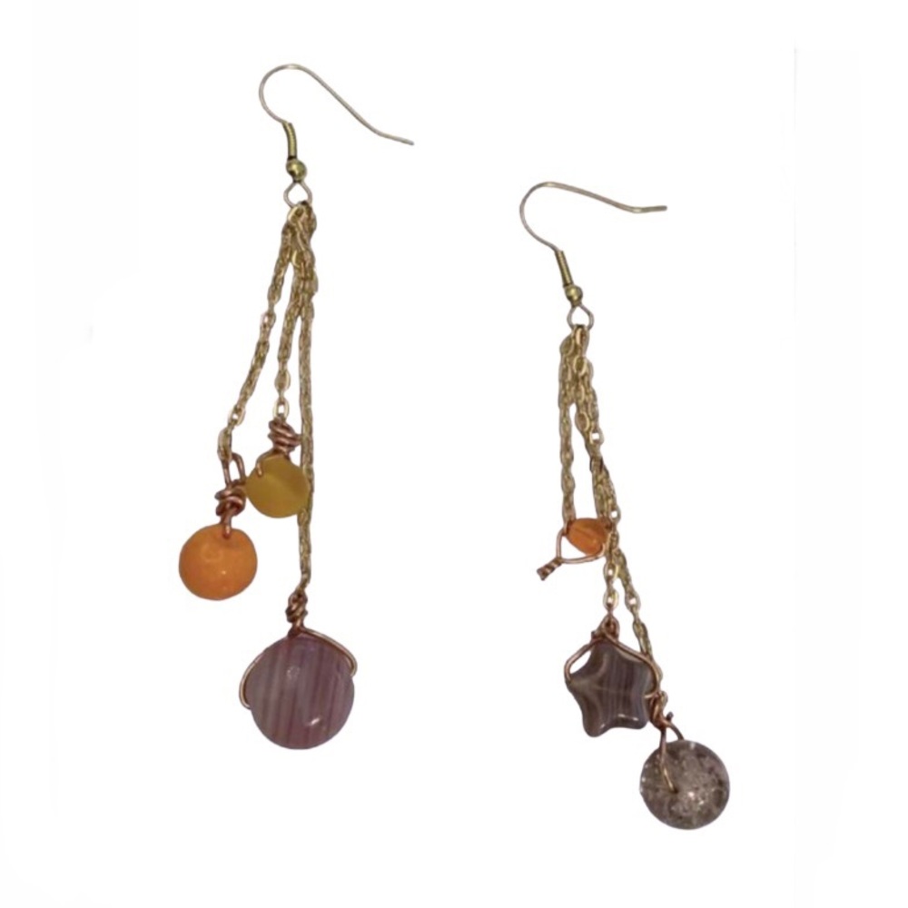 Handmade Purple & Orange Beaded Drop Earrings